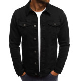 Men Plus Size Solid Long Sleeve Denim Jacket Coat GXWF-ck132