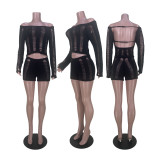 Sexy One Shoulder Hollow Out Backless Two Piece Shorts Set MDF-5383