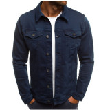 Men Plus Size Solid Long Sleeve Denim Jacket Coat GXWF-ck132