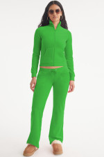 Solid Color Zipper Tops And Pants Two Piece Set YD-8784