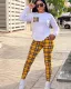 Casual Plaid Print Long Sleeve Two Piece Pants Set LSL-0024
