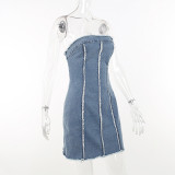 Sexy Tube Tops Slim Denim Mini Dress FL-23313