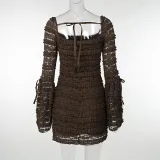 Layered Lace Long Sleeve Mini Dress FL-23533