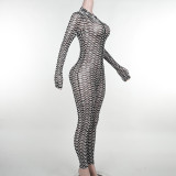 Fashion Long Sleeve Print Zipper Jumpsuit FL-23473