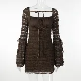 Layered Lace Long Sleeve Mini Dress FL-23533