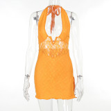 Sexy Slim Lace V-Neck Split Mini Dress FL-23495