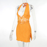 Sexy Slim Lace V-Neck Split Mini Dress FL-23495