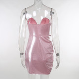 Sexy Tube Tops Deep V-Neck Fine Glitter Mini Dress FL-23348