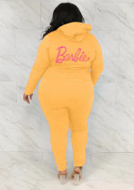 Plus Size Letter Print Long Sleeve Hooded Two Piece Pants Set WAF-7118340
