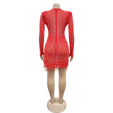 Sexy Deep V Neck Mesh Hot Drill Mini Dress BY-6659
