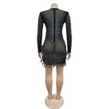Sexy Deep V Neck Mesh Hot Drill Mini Dress BY-6659