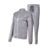 Fashion Patchwork Zipper Jackets Two Piece Pants Set GXWF-ab321