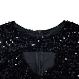 Solid Color Sequin Tassel Long Sleeve Mini Dress BY-6611