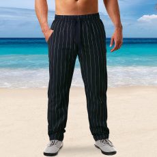 Men's Plus Size Vertical Stripe Tie Up Beach Pants GXWF-A713