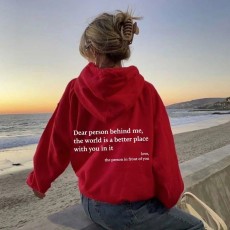 Padded Letter Print Drawstring Hooded Sweatshirt GXWF-03