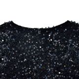 Solid Color Sequin Tassel Long Sleeve Mini Dress BY-6611