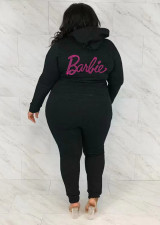 Plus Size Letter Print Long Sleeve Hooded Two Piece Pants Set WAF-7118340