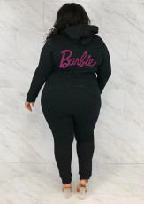 Plus Size Letter Print Long Sleeve Hooded Two Piece Pants Set WAF-7118340