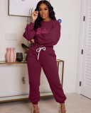 Hot Drill Print Casual Long Sleeve Sport Two Piece Set  WAF-7306340