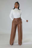 Casual Solid Loose PU Leather Pant OLYF-6137