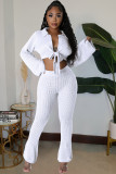 Solid Color Knits Tie Up Long Sleeve Two Piece Pants Set JPF-1088