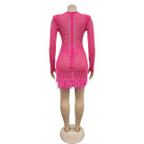 Sexy Deep V Neck Mesh Hot Drill Mini Dress BY-6659