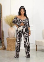 Plus Size Print Off Shoulder Wide Leg Pants Two Piece Set OM-1695