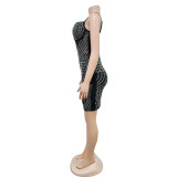 Solid Color Mesh Hot Drill Sling Mini Dress BY-6642