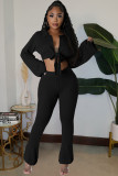 Solid Color Knits Tie Up Long Sleeve Two Piece Pants Set JPF-1088