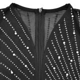 Sexy Deep V Neck Mesh Hot Drill Mini Dress BY-6659