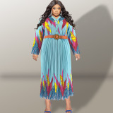 Plus Size Fashion Print Long Sleeve Tie Up Maxi Dress GDAM-218316