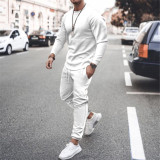 Men's Casual Solid Color Long Sleeve Two Piece Pants Set GXWF-p