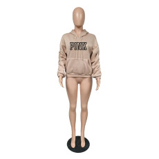 PINK Letter Padded Thicker Hooded Sweatshirts YIM-365