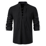 Men's Casual Beach Stand Collar Long Sleeve Shirt GXWF-gy