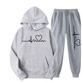 Fashion Love Print Fleece Sweatshirt Two Piece Pants Set GXWF-hhk
