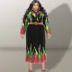 Plus Size Fashion Print Long Sleeve Tie Up Maxi Dress GDAM-218316