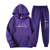 Fashion Love Print Fleece Sweatshirt Two Piece Pants Set GXWF-hhk