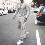 Men's Casual Solid Color Long Sleeve Two Piece Pants Set GXWF-p