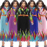 Plus Size Fashion Print Long Sleeve Tie Up Maxi Dress GDAM-218316