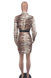 Casual Leopard Print Long Sleeve Midi Dress(With Waist Belt) XHXF-956