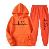 Fashion Love Print Fleece Sweatshirt Two Piece Pants Set GXWF-hhk