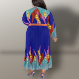 Plus Size Fashion Print Long Sleeve Tie Up Maxi Dress GDAM-218316
