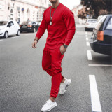 Men's Casual Solid Color Long Sleeve Two Piece Pants Set GXWF-p