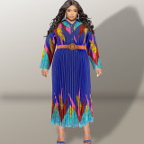 Plus Size Fashion Print Long Sleeve Tie Up Maxi Dress GDAM-218316