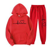 Fashion Love Print Fleece Sweatshirt Two Piece Pants Set GXWF-hhk
