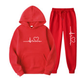 Fashion Love Print Fleece Sweatshirt Two Piece Pants Set GXWF-hhk