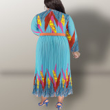 Plus Size Fashion Print Long Sleeve Tie Up Maxi Dress GDAM-218316