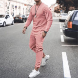 Men's Casual Solid Color Long Sleeve Two Piece Pants Set GXWF-p