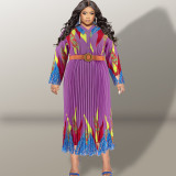 Plus Size Fashion Print Long Sleeve Tie Up Maxi Dress GDAM-218316