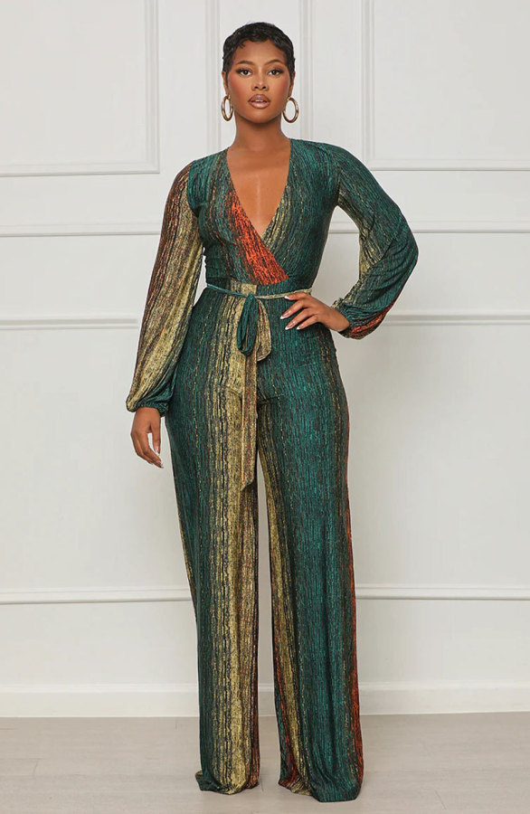 Fashion Print Long Sleeve Straight Jumpsuit XHXF-8684